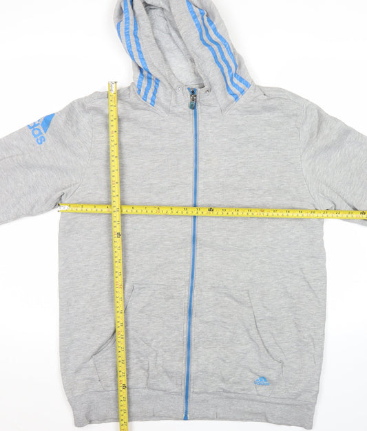 Adidas Men’s Grey Full Zip Hoodie Size L Sports Fleece Logo