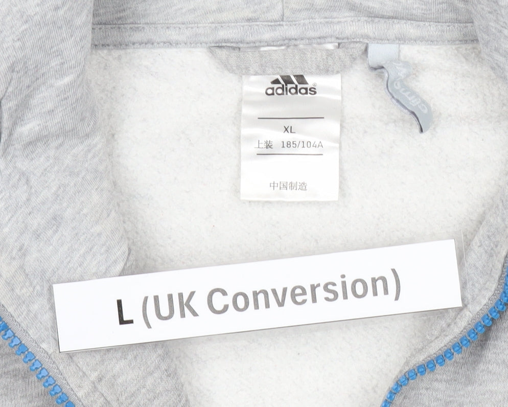 Adidas Men’s Grey Full Zip Hoodie Size L Sports Fleece Logo