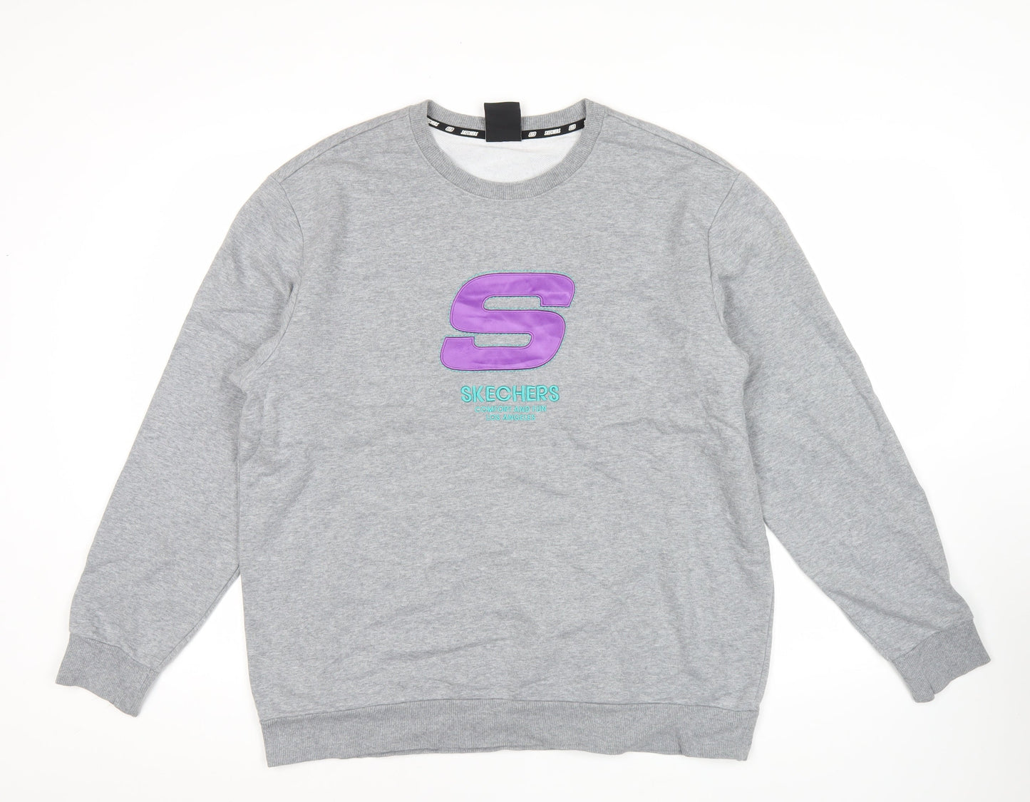 Skechers Men’s Grey M Pullover Sweatshirt Logo Print Long Sleeve