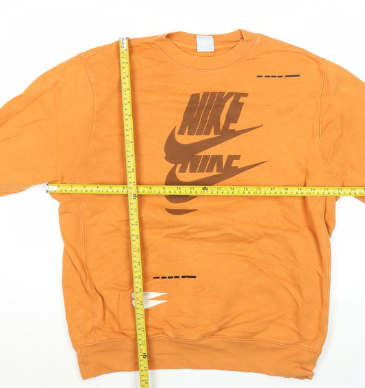 Nike Men's Orange Pullover Sweatshirt L Graphic Logo Sports Fleece