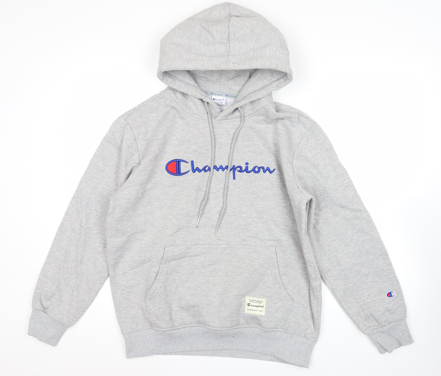 Champion Men's Grey Pullover Logo Hoodie Size M Fleece Cotton