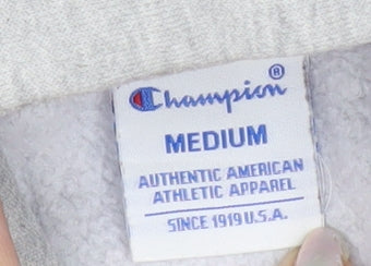 Champion Men's Grey Pullover Logo Hoodie Size M Fleece Cotton