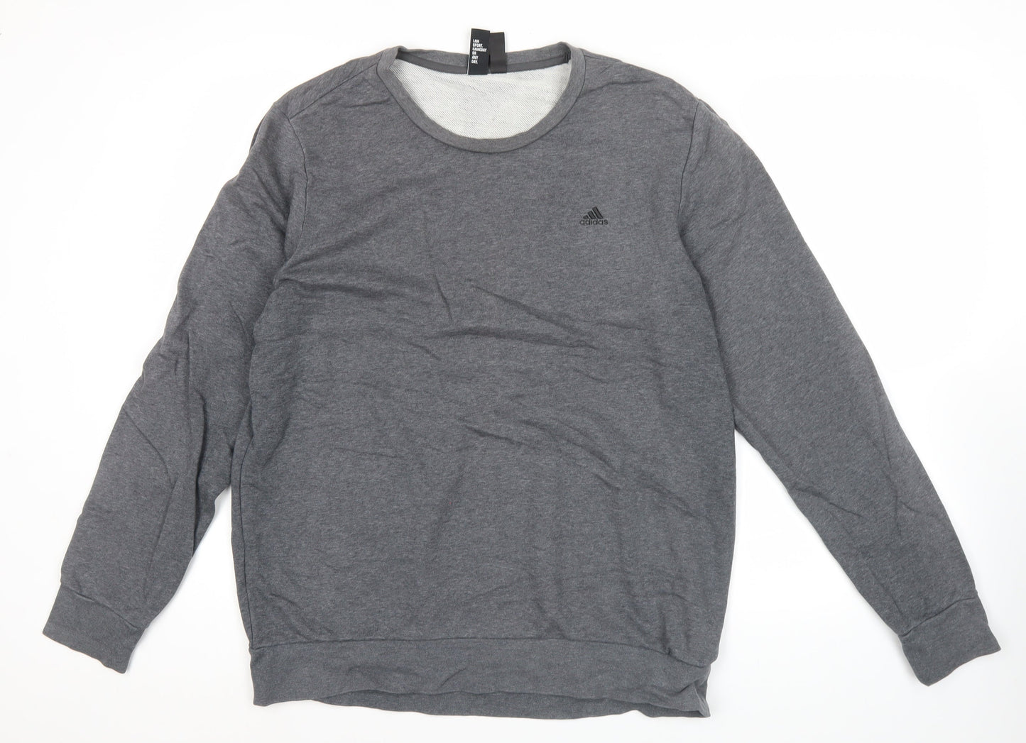 Adidas Men’s Grey Pullover Sweatshirt L Logo Crew Neck Long Sleeve