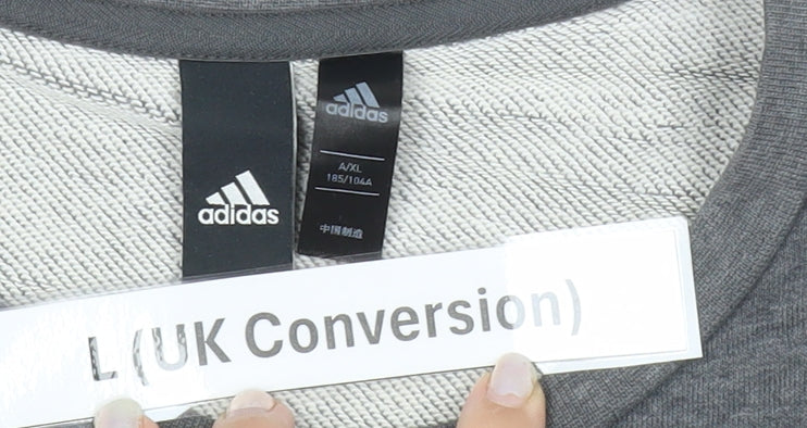 Adidas Men’s Grey Pullover Sweatshirt L Logo Crew Neck Long Sleeve