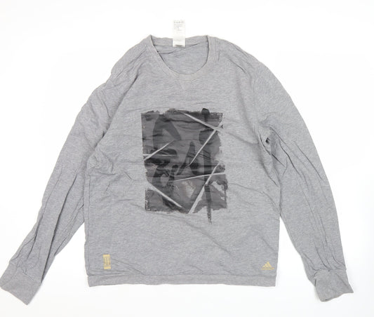 Additional front view of Adidas Men’s Grey Graphic Pullover Sweatshirt L Long Sleeve Jersey