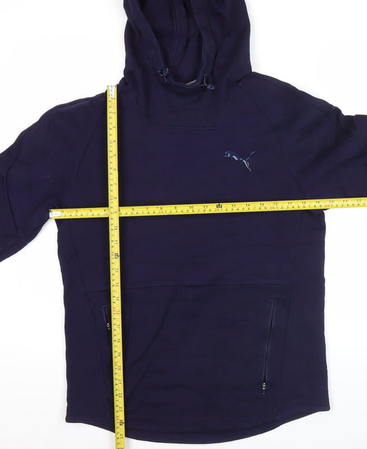 Puma Men's Blue Pullover Hoodie M Fleece Logo Zip Pockets