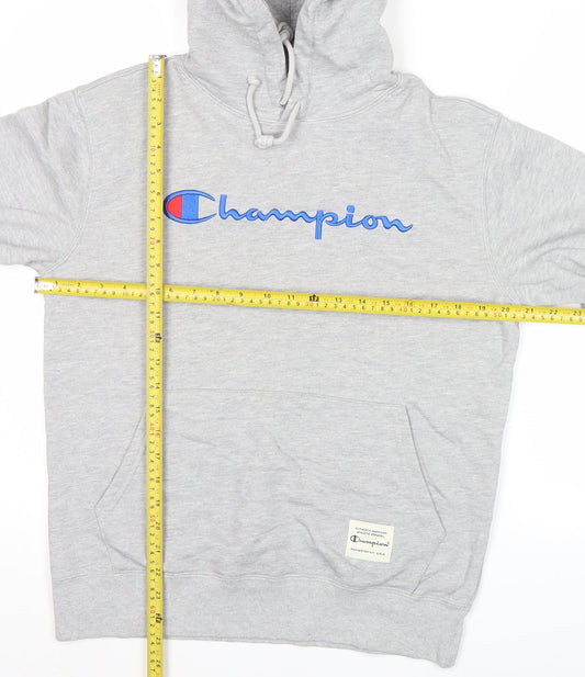 Champion Men's Grey Pullover Hoodie Large Logo Fleece Sportswear