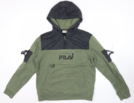 Fila Men's Green Pullover Hoodie M Logo 1/4 Zip Jersey Autumn Winter