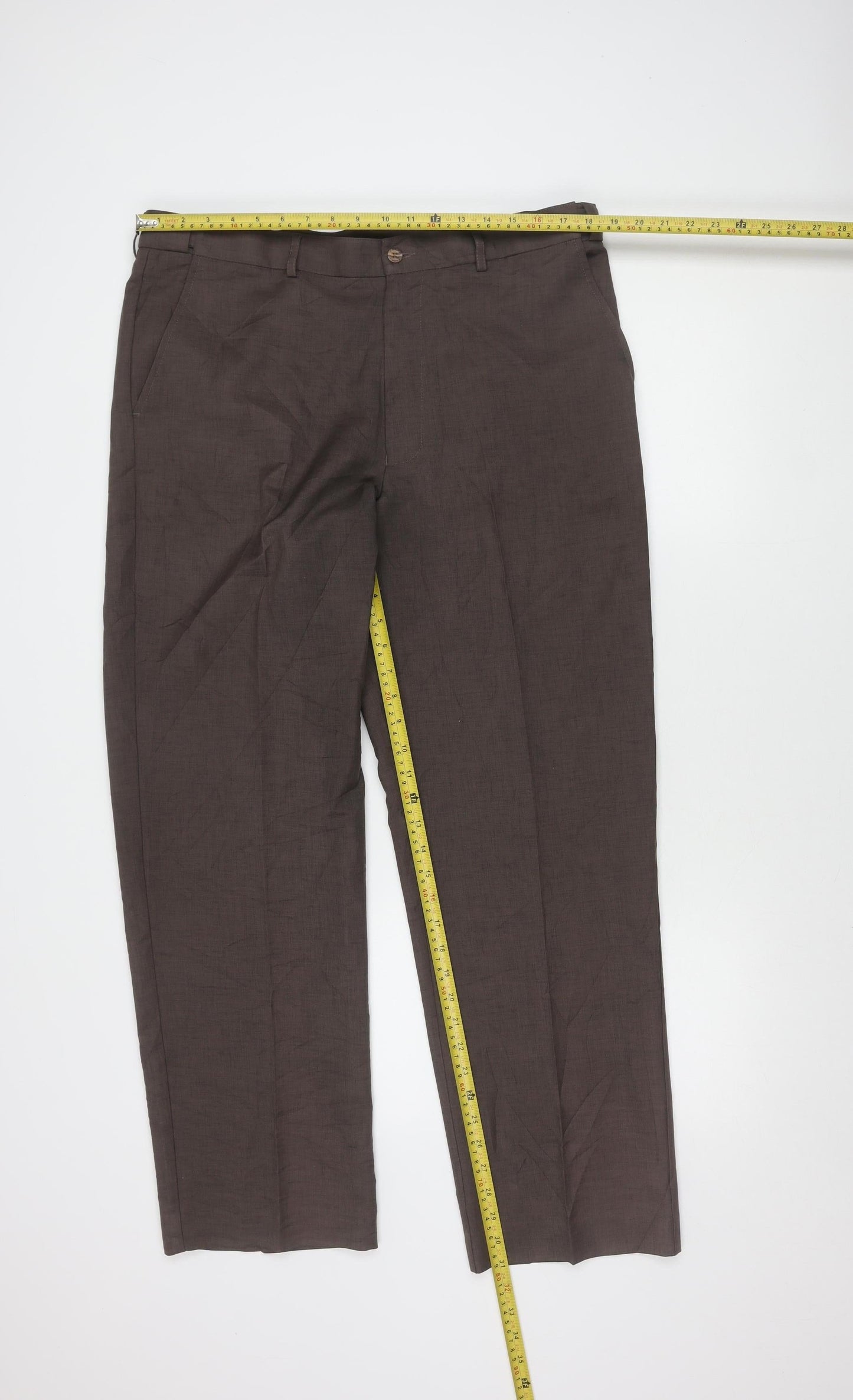 Farah Men's Brown 38W 31L Dress Trousers Flat Front Straight Leg
