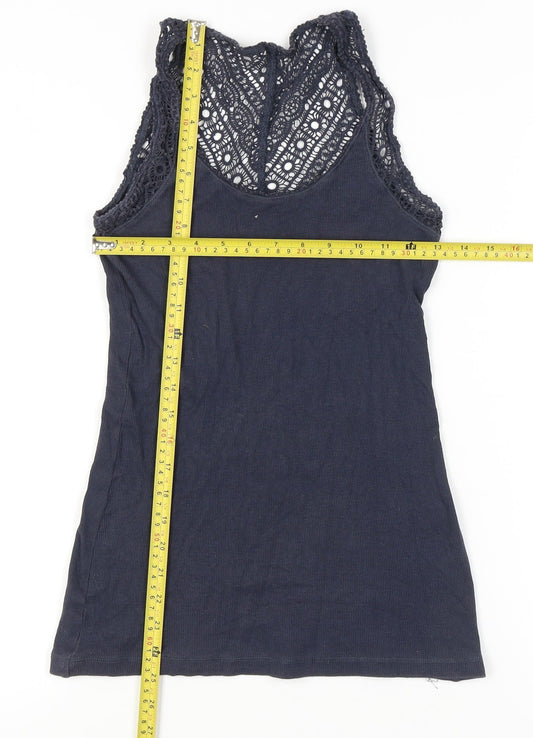 FatFace Womens Blue Lace Tank Top Size 10 Scoop Neck Summer