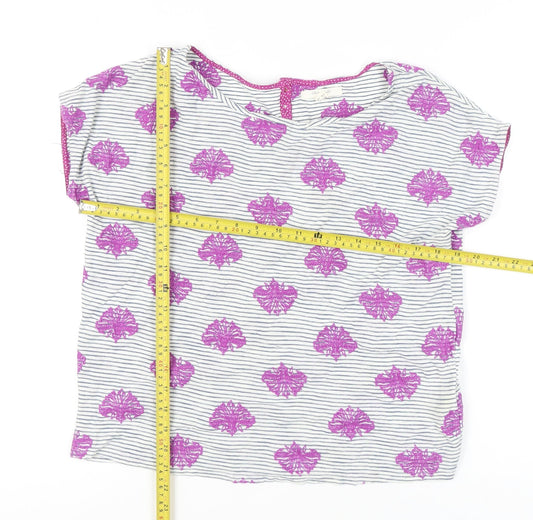 White Stuff Women's Multicoloured Cotton Blouse UK 10 Round Neck Cap Sleeve