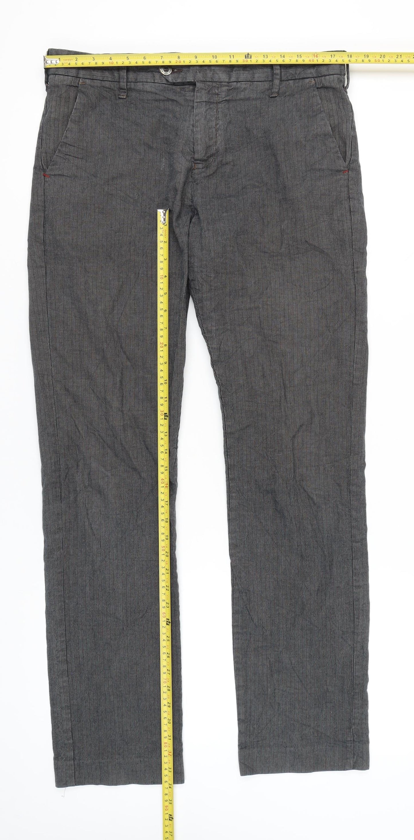 White Stuff Men's Grey Pinstripe Chino Trousers 34W 32L Regular Fit