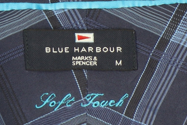 Marks & Spencer Blue Harbour Men's Blue Plaid Short Sleeve Shirt M