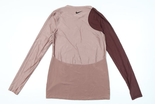 Nike Women’s Brown Colourblock Pro Hypercool Long Sleeve Slim Top L