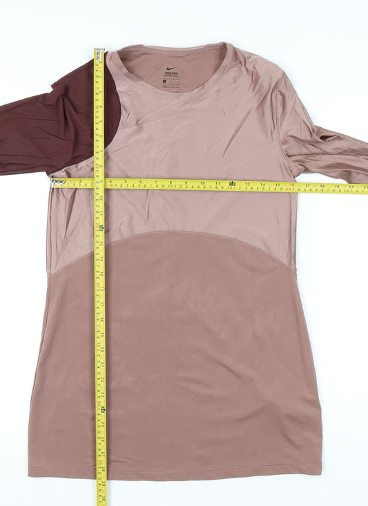 Nike Women’s Brown Colourblock Pro Hypercool Long Sleeve Slim Top L