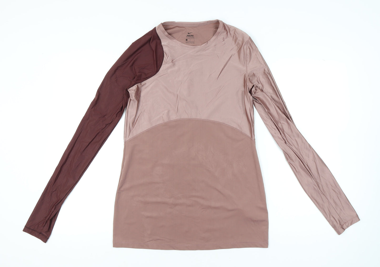 Nike Women’s Brown Colourblock Pro Hypercool Long Sleeve Slim Top L