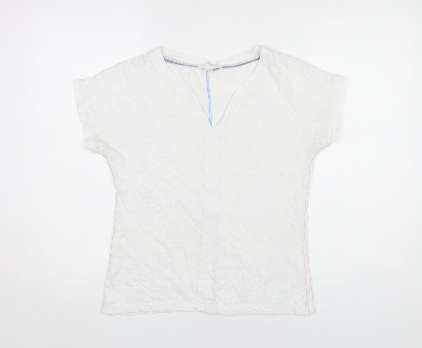 White Stuff Women's White Cotton V-Neck T-Shirt UK 8 Casual Summer