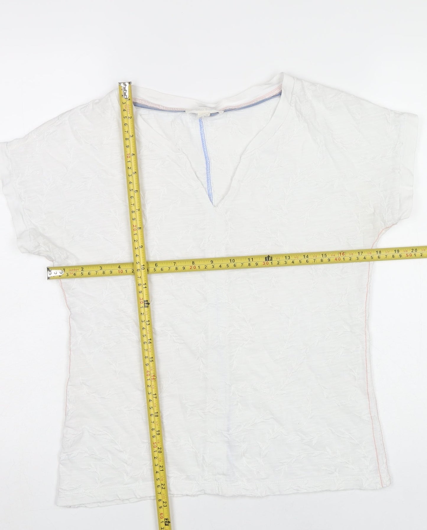 White Stuff Women's White Cotton V-Neck T-Shirt UK 8 Casual Summer