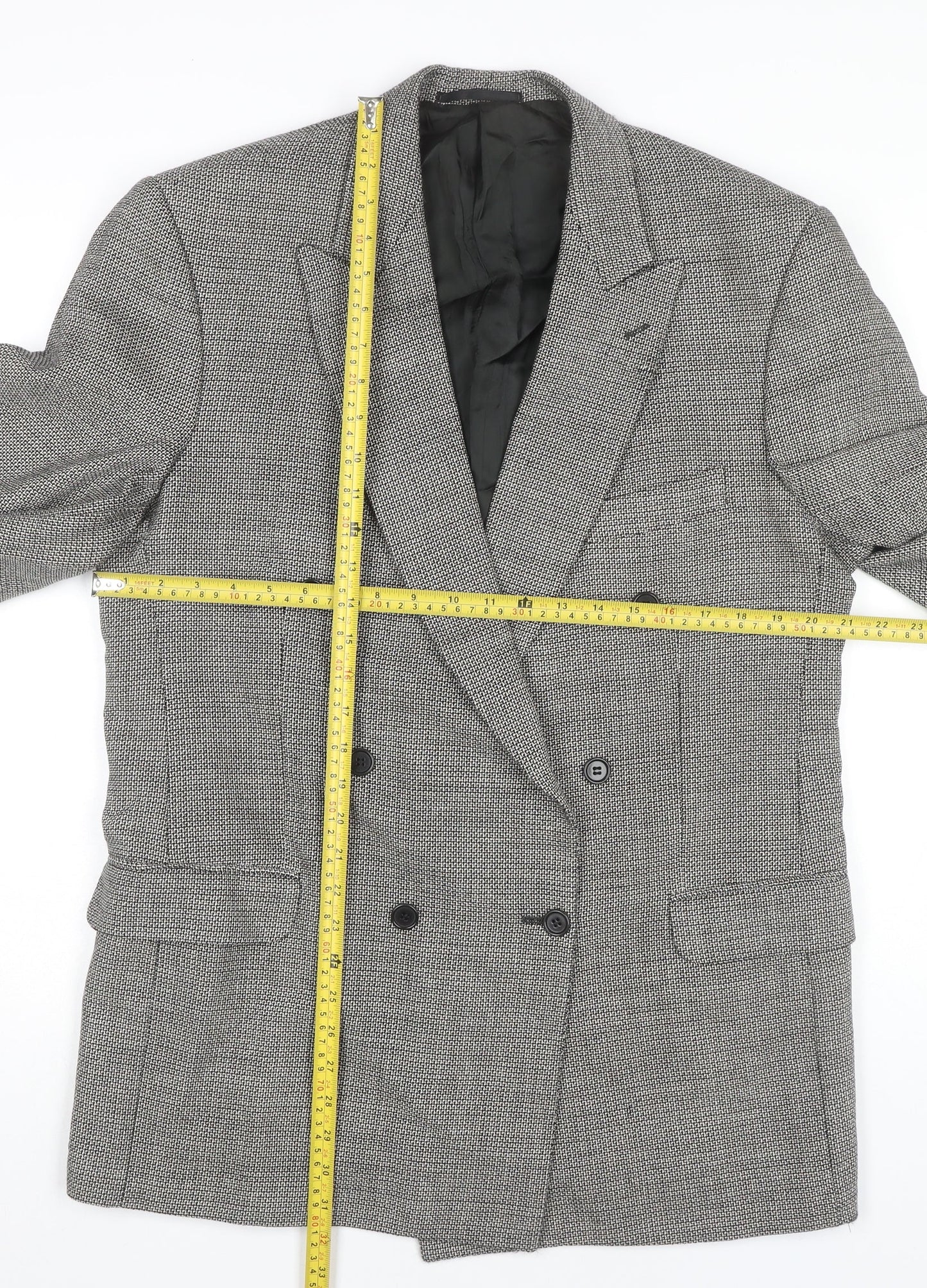Jaeger Men's Grey Wool Silk Double-Breasted Blazer 52L