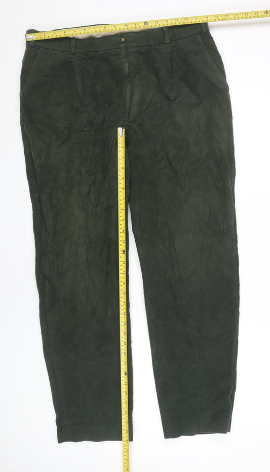 Conqueror Men’s Green Chino Trousers 38R Regular Fit Cotton Straight Leg