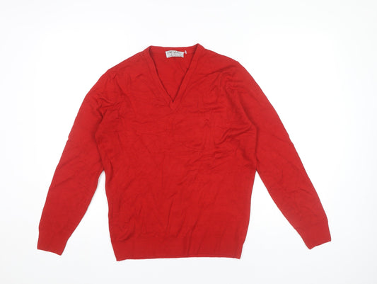 Jaeger Women’s Red Wool V-Neck Long Sleeve Pullover Jumper Size 12