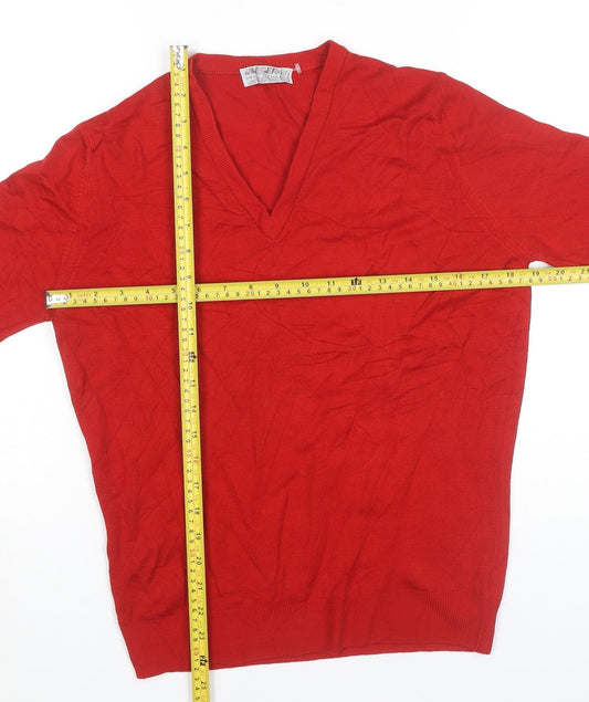 Jaeger Women’s Red Wool V-Neck Long Sleeve Pullover Jumper Size 12