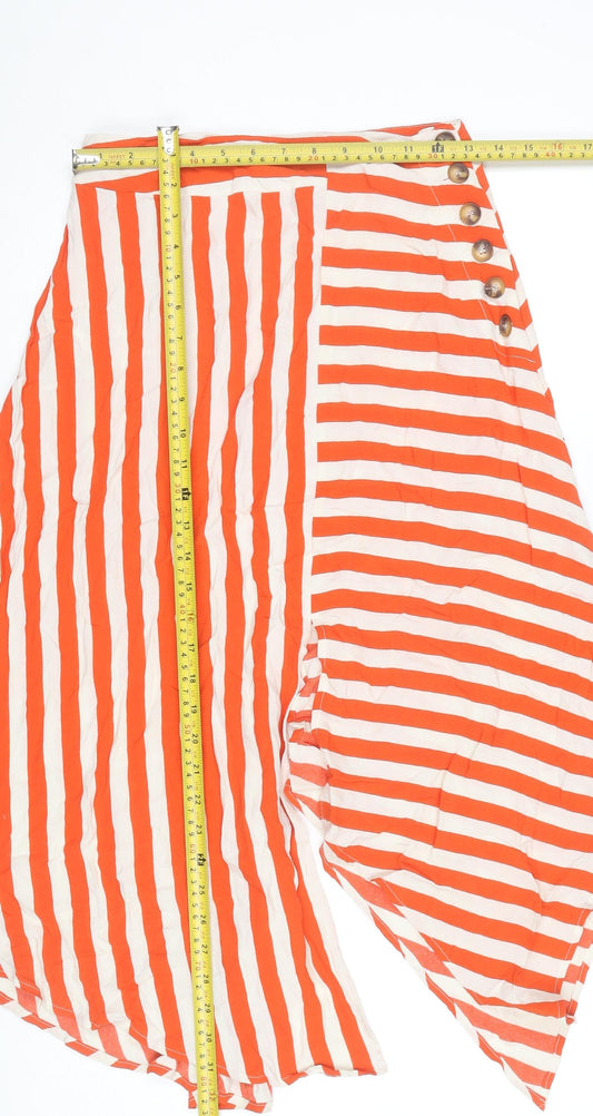 Topshop Women’s Orange Striped Asymmetric Midi Skirt UK 6 Petite Viscose