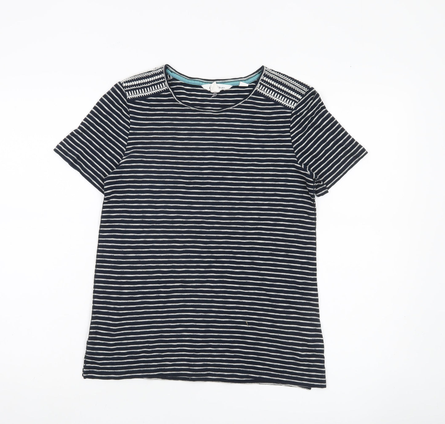 White Stuff Womens Blue Striped Cotton T-Shirt UK 6 Crew Neck Short Sleeve