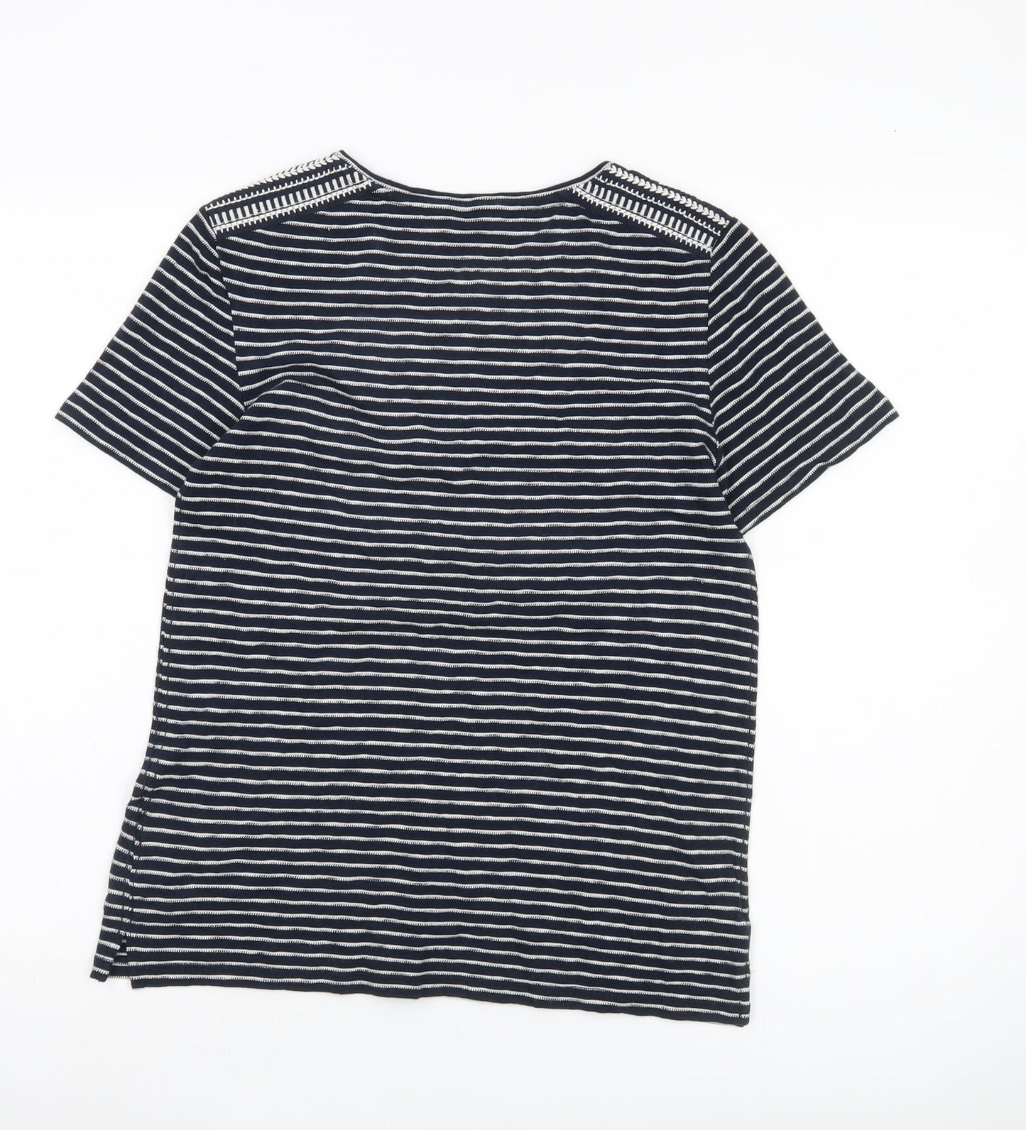 White Stuff Womens Blue Striped Cotton T-Shirt UK 6 Crew Neck Short Sleeve