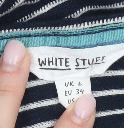 White Stuff Womens Blue Striped Cotton T-Shirt UK 6 Crew Neck Short Sleeve