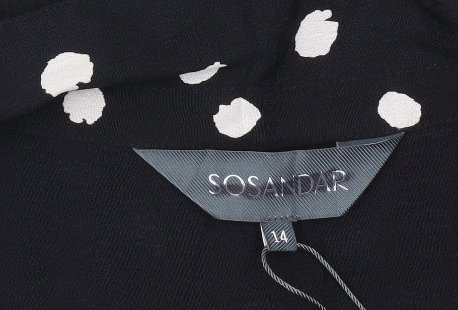 Sosandar Women's Black Polka Dot Button-Up Blouse Size 14