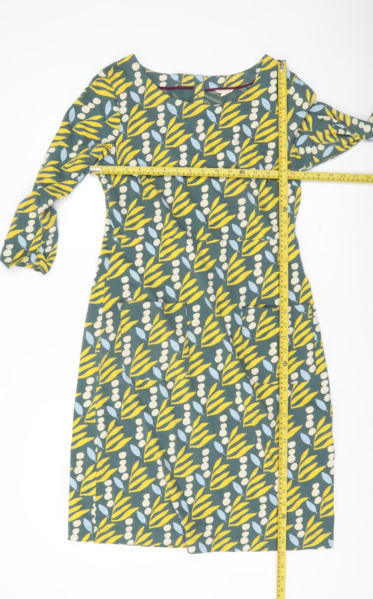 White Stuff Women’s Green Floral Shift Dress Size 12 Cotton