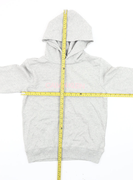 Calvin Klein Womens Grey Hoodie Size 12 Pullover Logo Hoodie Cotton
