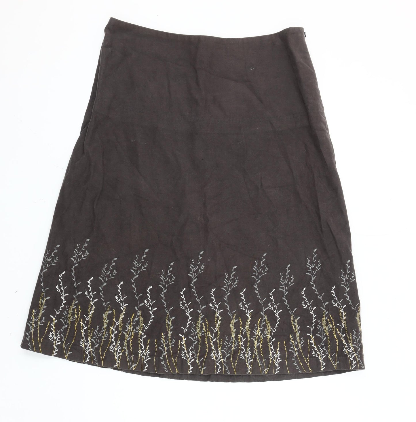 Crew Clothing Co. Womens Brown Embroidered A-Line Cotton Skirt Size 12