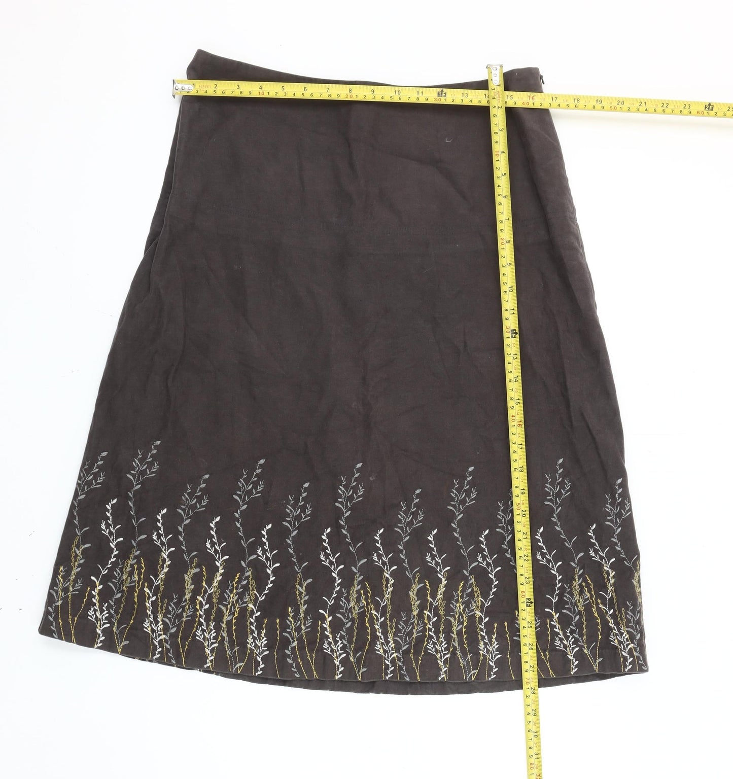 Crew Clothing Co. Womens Brown Embroidered A-Line Cotton Skirt Size 12