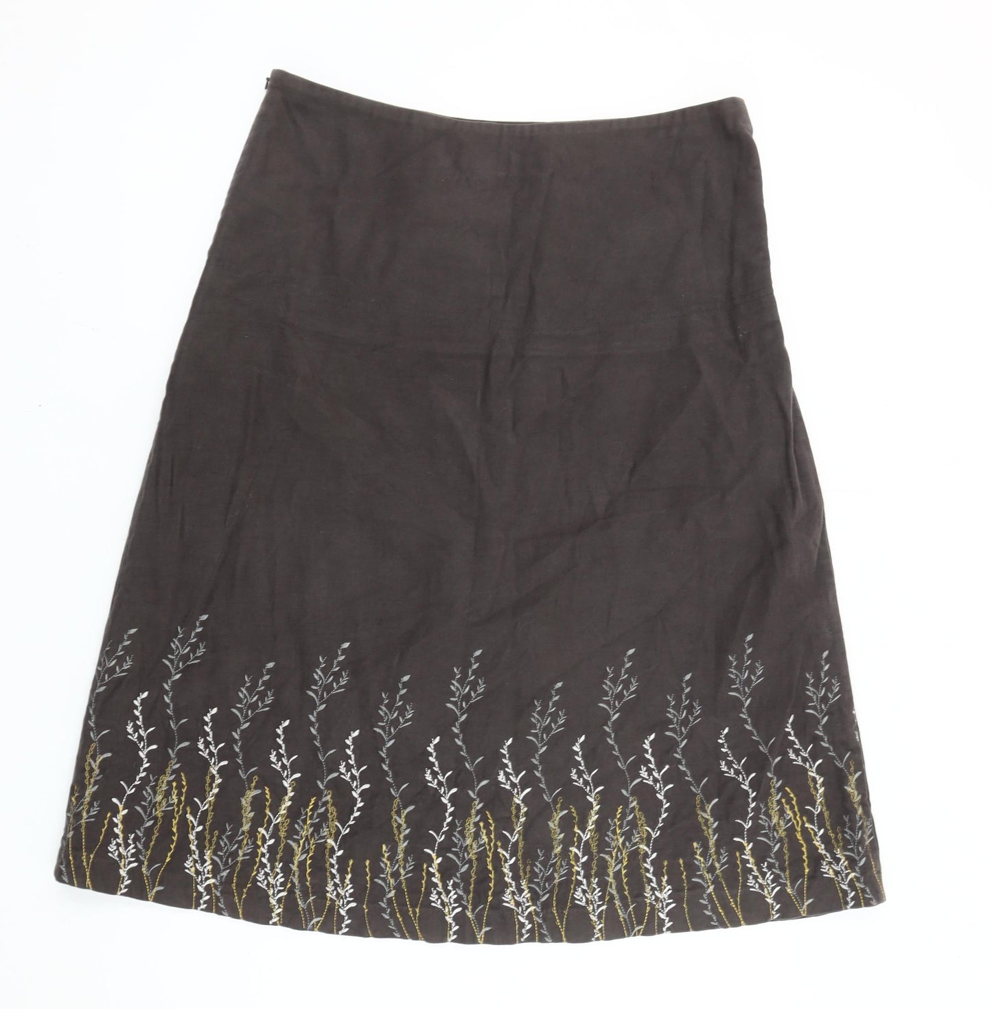 Crew Clothing Co. Womens Brown Embroidered A-Line Cotton Skirt Size 12