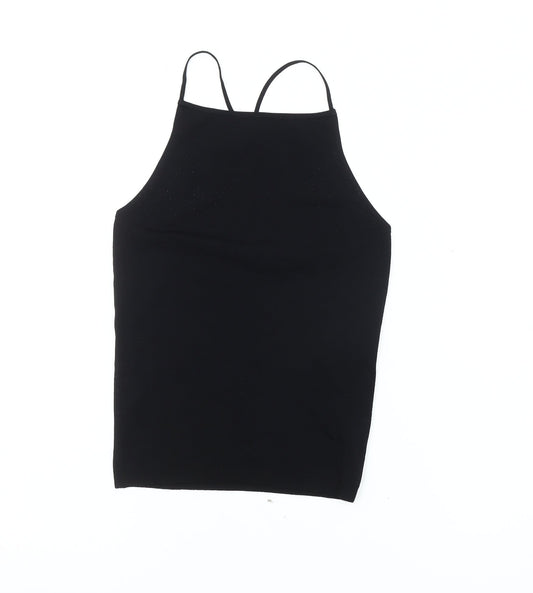 DKNY Womens Black Knit High Neck Spaghetti Strap Tank Top XS