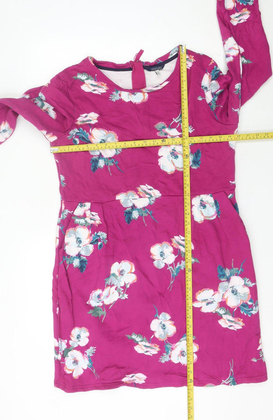 Joules Women’s Pink Floral Cotton Shift Dress UK 18 Long Sleeve