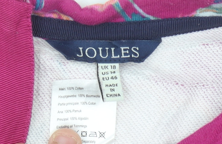 Joules Women’s Pink Floral Cotton Shift Dress UK 18 Long Sleeve