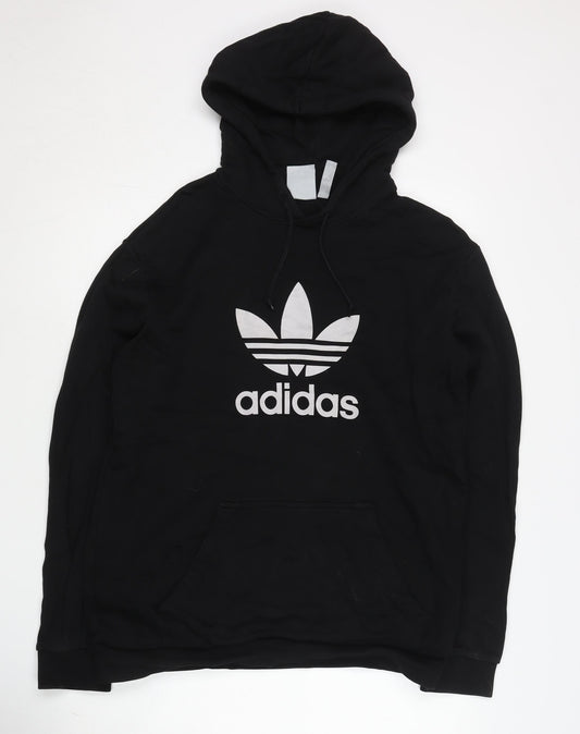 Adidas Men’s Black Hoodie Pullover L Graphic Logo Cotton Sportswear