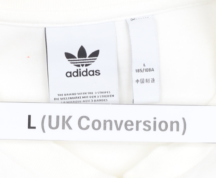 Adidas Men’s White Graphic Logo Sweatshirt Size L Pullover Crew Neck