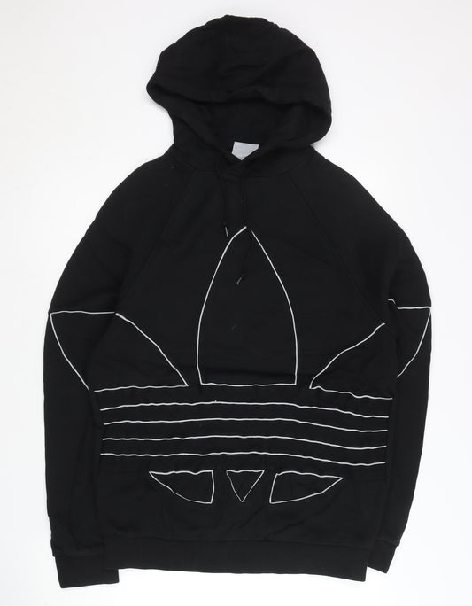 Adidas Mens Black Pullover Hoodie Size M Hooded Sweatshirt Logo