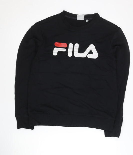 FILA Mens Black Sweatshirt S Regular Fit Logo Pullover Jumper