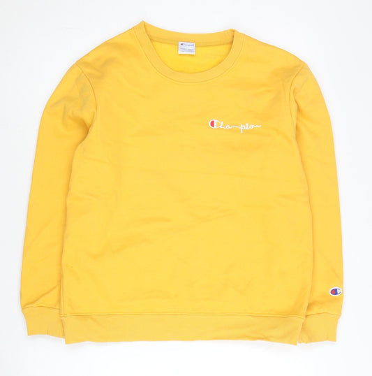 Champion Men’s Yellow Pullover Sweatshirt M Crew Neck Logo