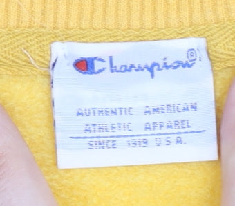 Champion Men’s Yellow Pullover Sweatshirt M Crew Neck Logo
