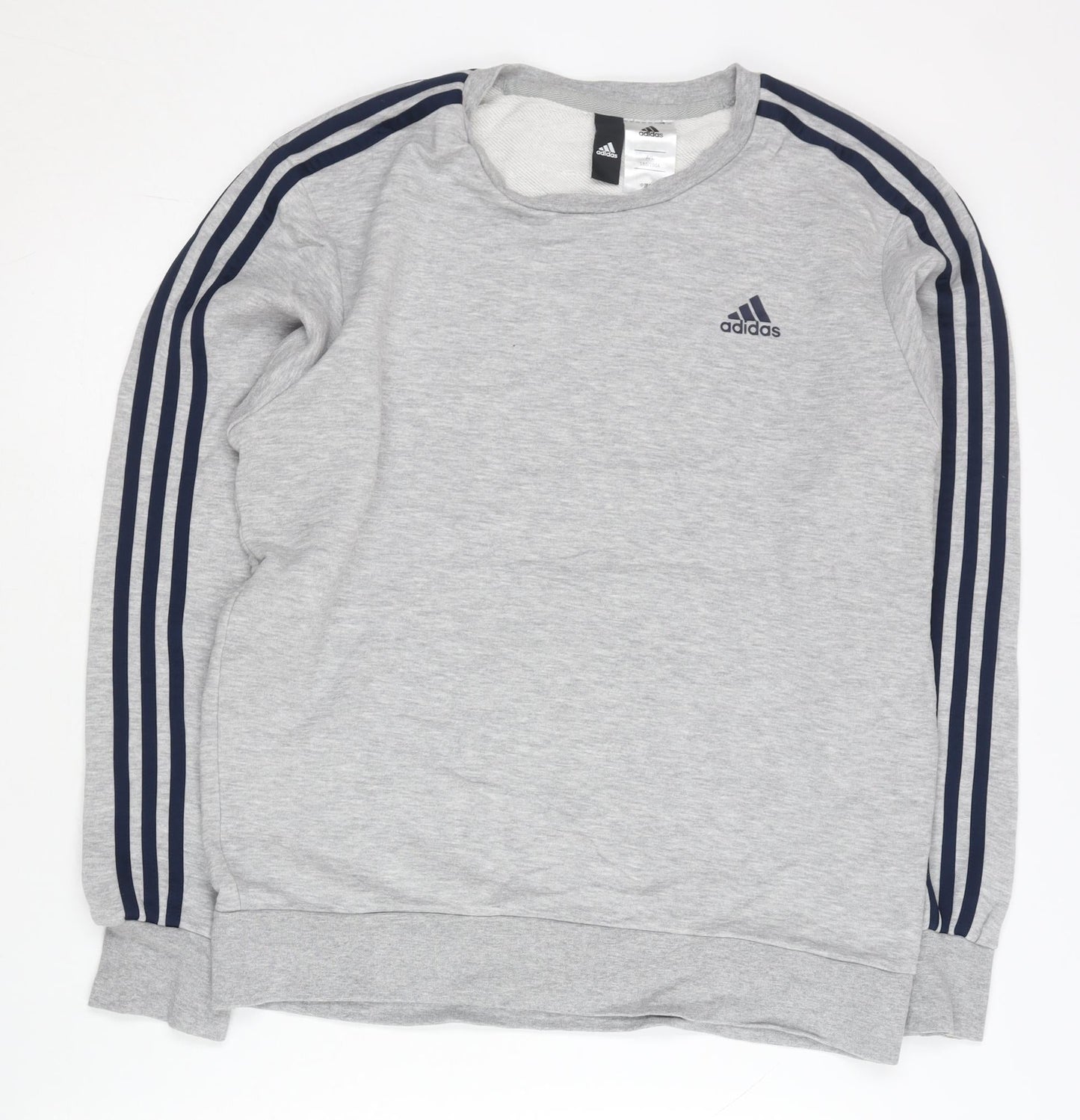 Adidas Men’s Grey Sweatshirt L Crew Neck Pullover Sports Striped