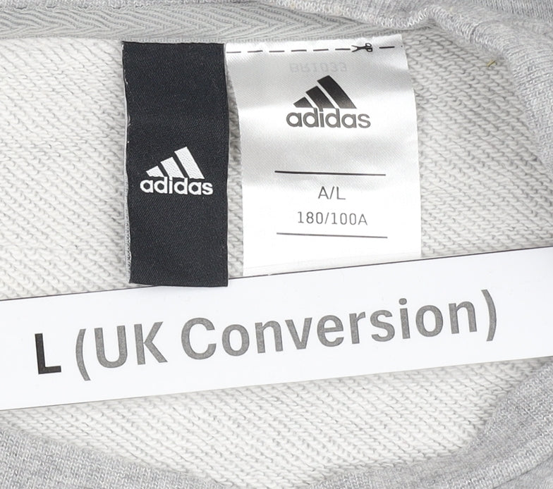 Adidas Men’s Grey Sweatshirt L Crew Neck Pullover Sports Striped