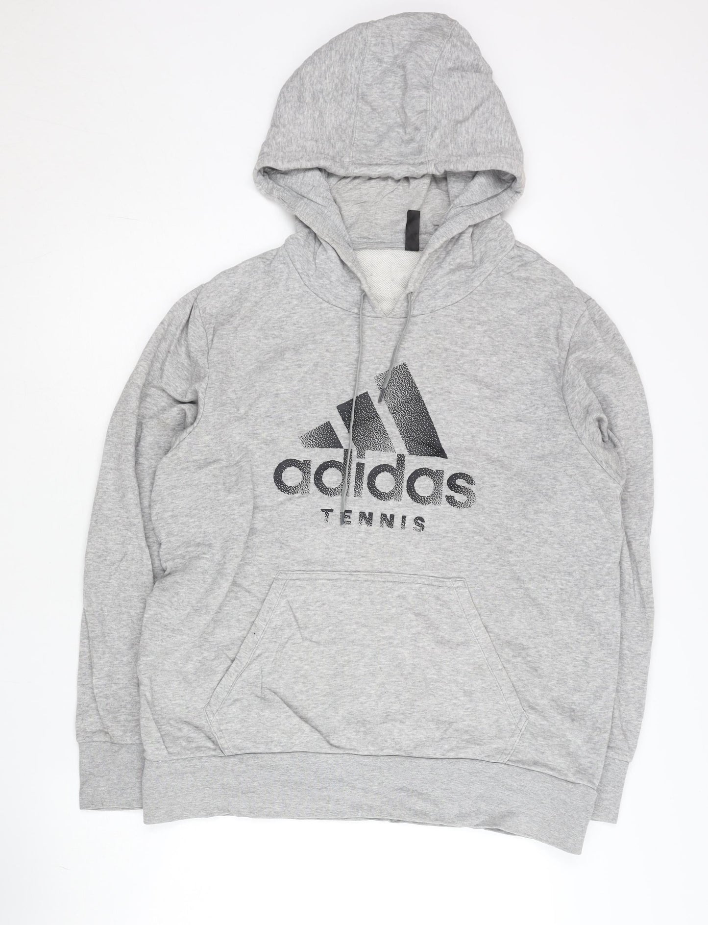 Adidas Men’s Grey Pullover Hoodie L Logo Sports Tennis Sweatshirt
