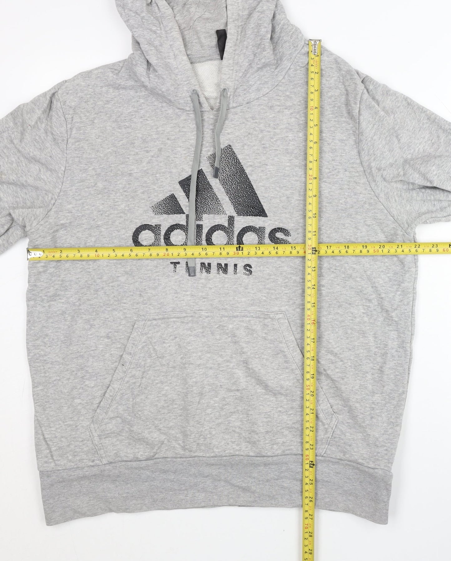 Adidas Men’s Grey Pullover Hoodie L Logo Sports Tennis Sweatshirt