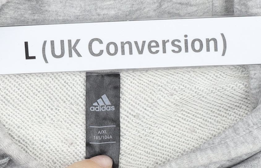 Adidas Men’s Grey Pullover Hoodie L Logo Sports Tennis Sweatshirt